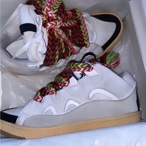 Lanvin White Multicolor Lace-Up Sneakers